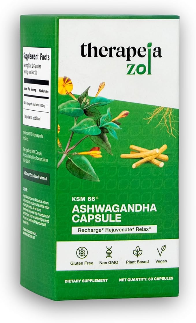 Ashwagandha KSM-66 Capsules for Men and Women - Ashwagandha Supplements for Stress Support Calm Mood Relaxation and Sleep - Premium Herbal Supplements Vegan Non-GMO 60 Count