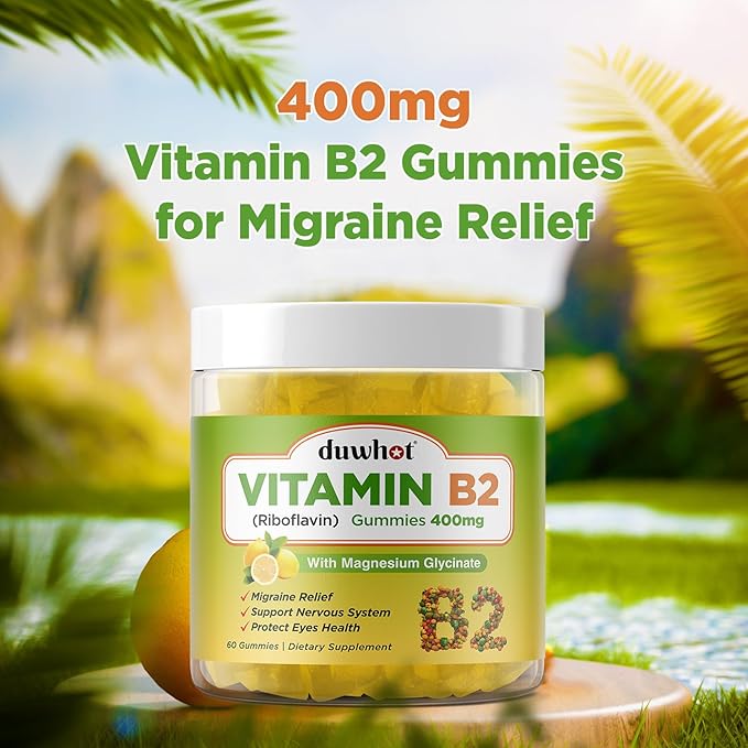 Migraine Relief - Vitamin B2 Gummies (Riboflavin) 400mg &amp Magnesium Oxide Gummies 400mg Headache Relief &amp Nervous System Support