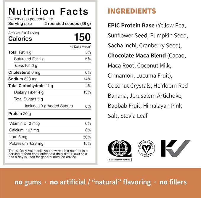 Sprout Living Epic Protein Bundle - Chocolate Maca &amp Vanilla Lucuma (20g Organic Plant-Based Protein Powder Vegan Gluten Free Superfoods) | 2lb 24 Servings
