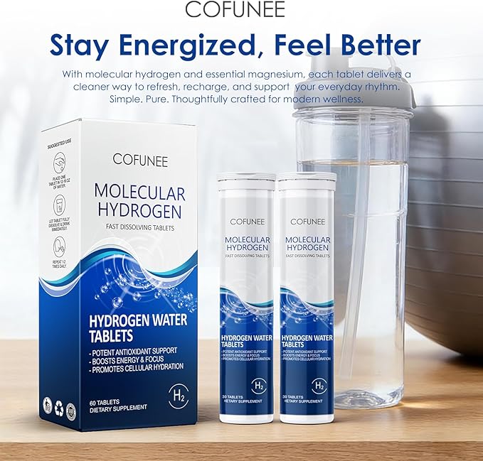 Hydrogen Tablets with Magnesium - H2 Molecular Hydrogen Tabs for Drinking Water Hydration Electrolytes Supports Healthy Aging Focus &amp Daily Energy Fast-Dissolving Tablets 60 Count