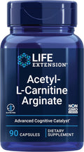 Life Extension Acetyl-L-Carnitine Arginate Advanced Brain &amp Nerve Health Cellular Energy Support Gluten-Free Non-GMO 90 Capsules
