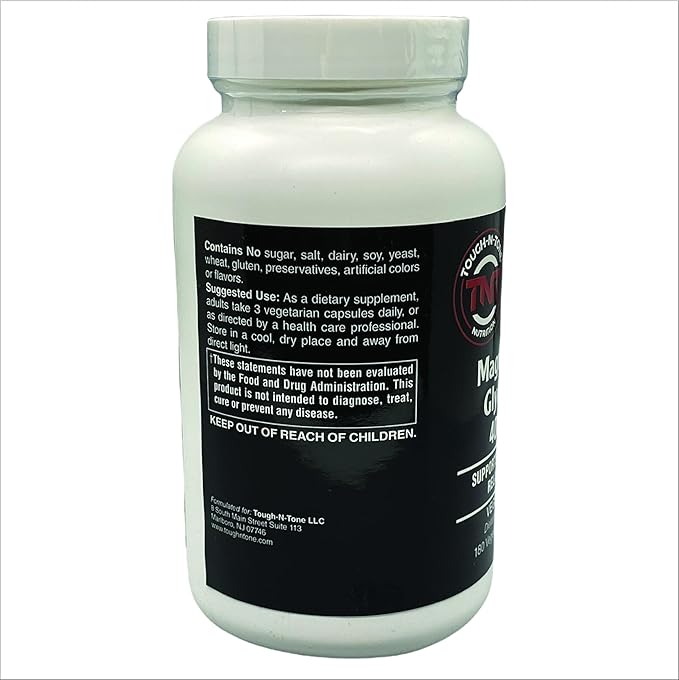 TOUGH-N-TONE Magnesium Glycinate 400 mg Capsules Maximum Absorption Vegan/Vegetarian No Gluten No Soy and No Dairy Free Relaxation
