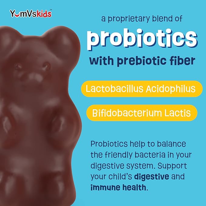 YUM-V'S Probiotics &amp Multivitamin Bundle for Kids – Probiotic with Prebiotic Fiber Chocolate Bears + Multivitamin &amp Multimineral with Iron Chewables – Digestive Immune &amp Overall Health Su
