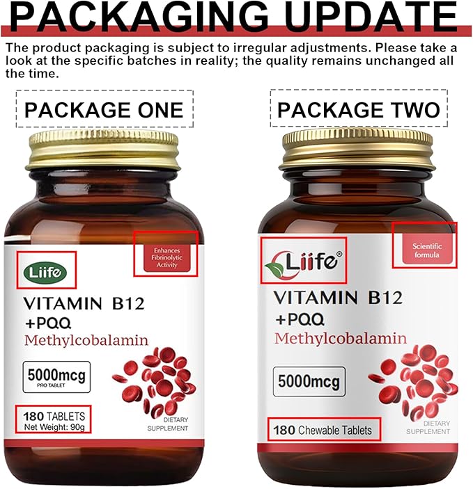 LIIFE Methylcobalamin (Higher PQQ + Vitamin B12) 5000 mcg | Boosts Antioxidant Power &amp Mitochondrial Support Promotes Brain &amp Nerve Health | 180 Chewable Tablets Gluten-Free Formula Cherry