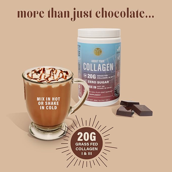 Chocolate Peptides Powder Grass Fed Hydrolyzed Type 1&amp3 Collagen Promotes Hair Skin and Nails (30 Servings) (Chocolate)