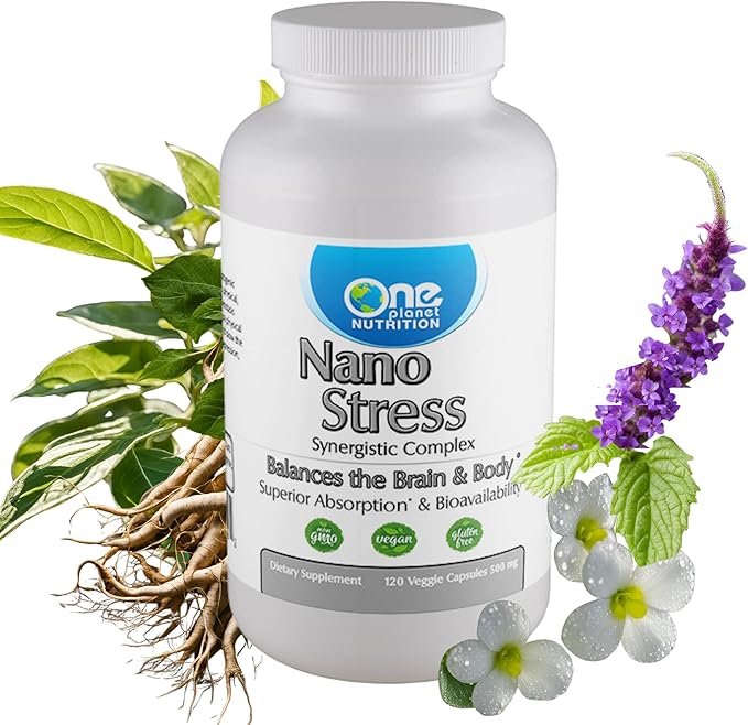 One Planet Nutrition Nano Stress 500 mg Veggie Capsules (120 Servings) Nano Adaptogenic Blend Vegan Non-GMO Gluten-Free