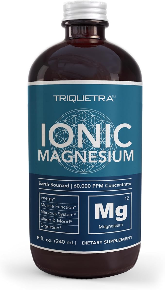 Liquid Magnesium | 8 oz - Ionic Magnesium Chloride Highest &amp Fastest Absorption - Calm Mood Sleep Muscle Cramps &amp Spasms Natural Laxative – Vegan Glass Bottle (96 Servings)