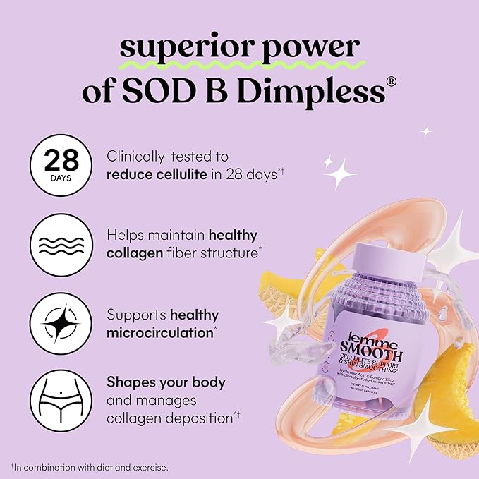 Lemme Smooth Anti Cellulite Capsules for Women Smooth Legs &amp Thighs Reduce Cellulite &amp Crepey Skin w/Clinically Studied SOD &amp Silica (1 Month Supply 30 ct)