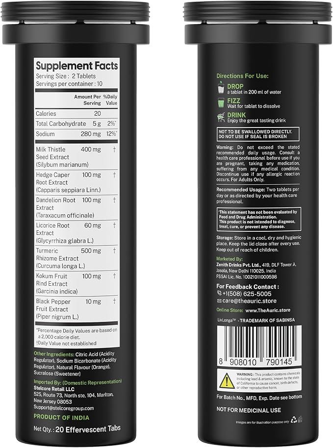 Auric Herbal Liver Support Supplement | Milk Thistle (Silymarin) Turmeric Garlic Ginger for Liver Health | Advanced Detox &amp Cleansing Formula for active Liver | 40 Tablets | Plant Based Gluten-