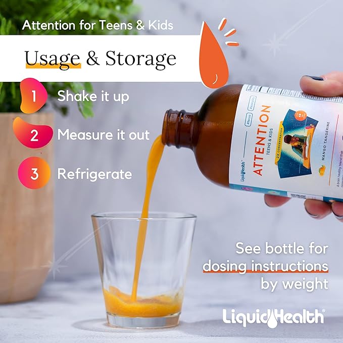 LIQUIDHEALTH Calcium with Magnesium Joint Support + Kids Attention Calm and Focus Children Memory Support Supplement Bundle