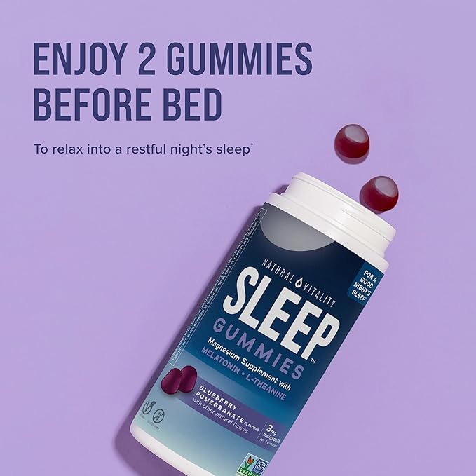 Natural Vitality Sleep Gummies Magnesium Supplement with Melatonin and L-Theanine Vegan Gluten Free Helps The Body Ease Into Sleep Blueberry Pomegranate 120 Count (Pack of 2)