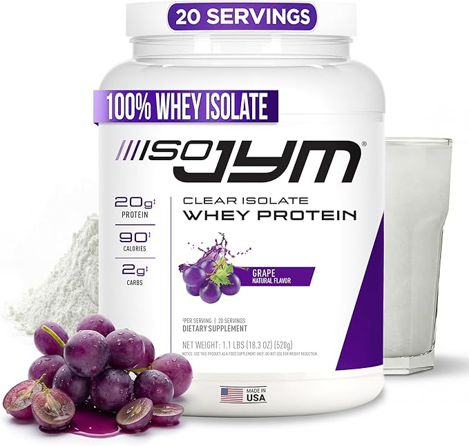 JYM Supplement Science Iso JYM Grape 90 Calories 100% Whey Protein Isolate Zero Fat Zero Sugars Mixes Clear for Women &amp Men 20 Servings