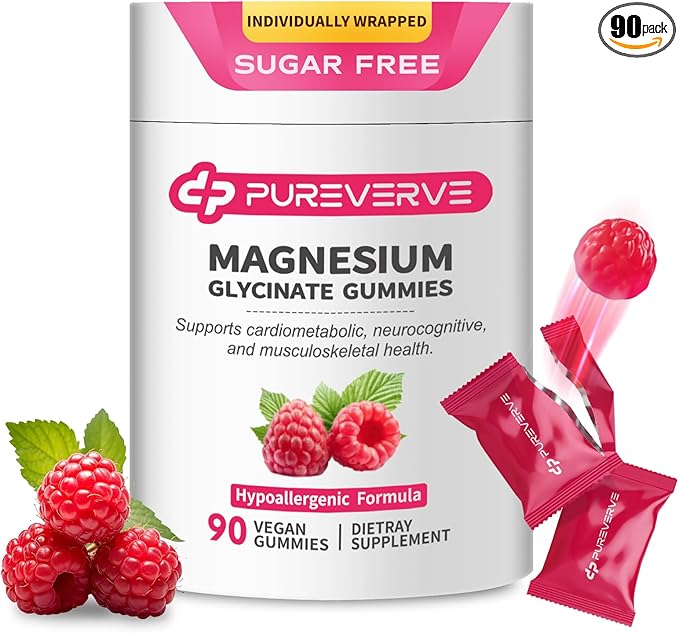 Magnesium Glycinate Gummies 300mg - 90 Count Individually Wrapped Low-Allergy Formula Supports Cardiovascular Health Cognitive Function &amp Muscle-Bone Strength Non-GMO Gluten &amp Soy Free