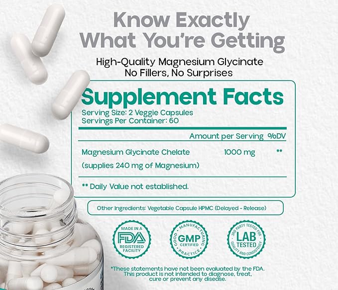 Magnesium Glycinate 1000mg Capsules – Chelated High Absorption Magnesium to Support Relaxation Stress Relief &amp Muscle Comfort – Vegan Non-GMO – 120 Capsules*