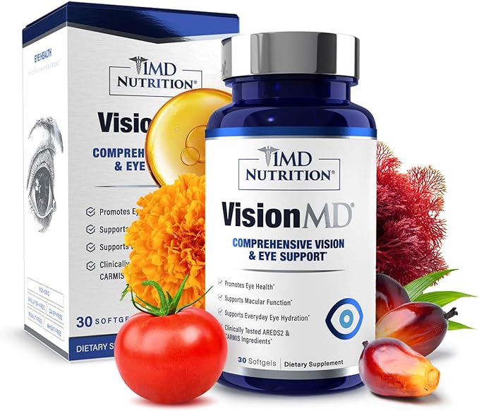 1MD Nutrition VisionMD Eye Vitamin CARMIS - Eye Supplement for Adults - with OptiLut Lutein &amp Zeaxanthin - Supports Vision Health Care Everyday Eye Strain &amp Occasional Dry Eye - 30 Softgels
