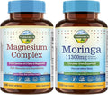 Terranics Magnesium Complex &amp Moringa Capsules Bundle - 500mg 5 Forms Magnesium Glycinate Citrate Malate Aspartate Gluconate + 11300mg Pure Moringa Leaf Powder 240 Caps + 120 Caps
