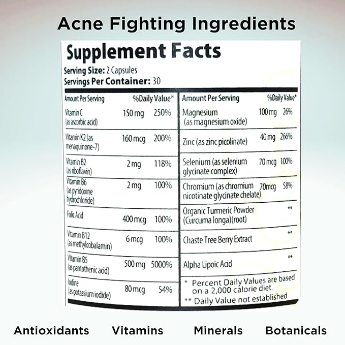 Clear Skin Acne Vitamin System | 20 Antioxidants Botanicals &amp Minerals | 60 Count Pack of 4