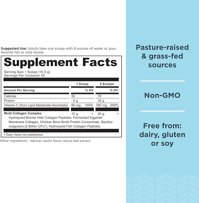 Ancient Nutrition Multi Collagen Protein Powder Unflavored 45 Servings + Multi Collagen Protein Powder Vanilla 45 Servings