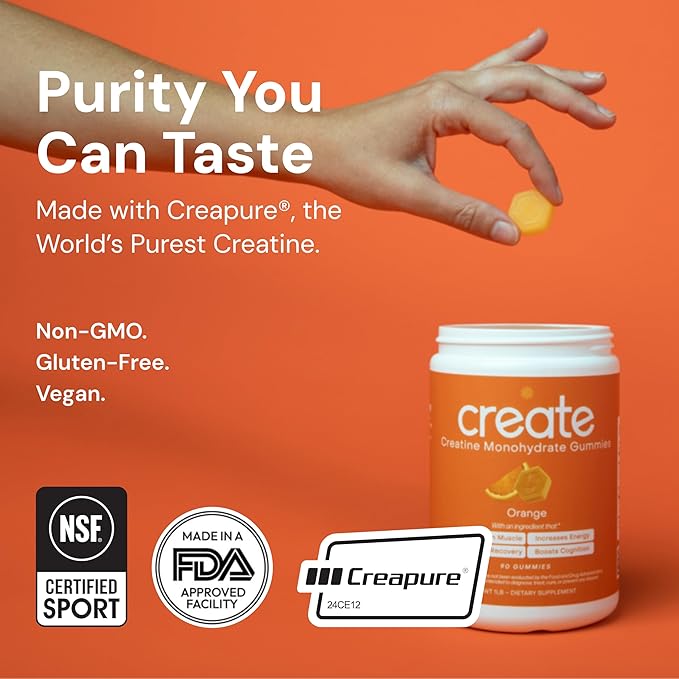 Create Creatine Monohydrate Gummies - Citrus Rush Duo - Sour Apple &amp Orange - Creatine Gummies for Women &amp Men NSF Certified 3rd Party Tested Anti-Melting Formula 180 Count (2-Pack)
