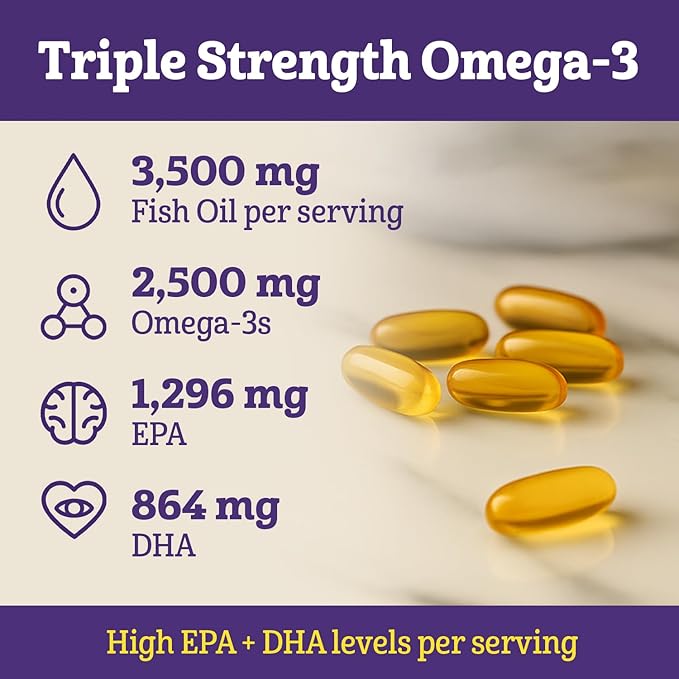 Omega-3 Fish Oil 3500 mg High EPA &amp DHA – No Fishy Taste Easy to Swallow Burpless Natural Lemon – Supports Heart Brain &amp Joint Health – 90 Softgels – Wild Caught.