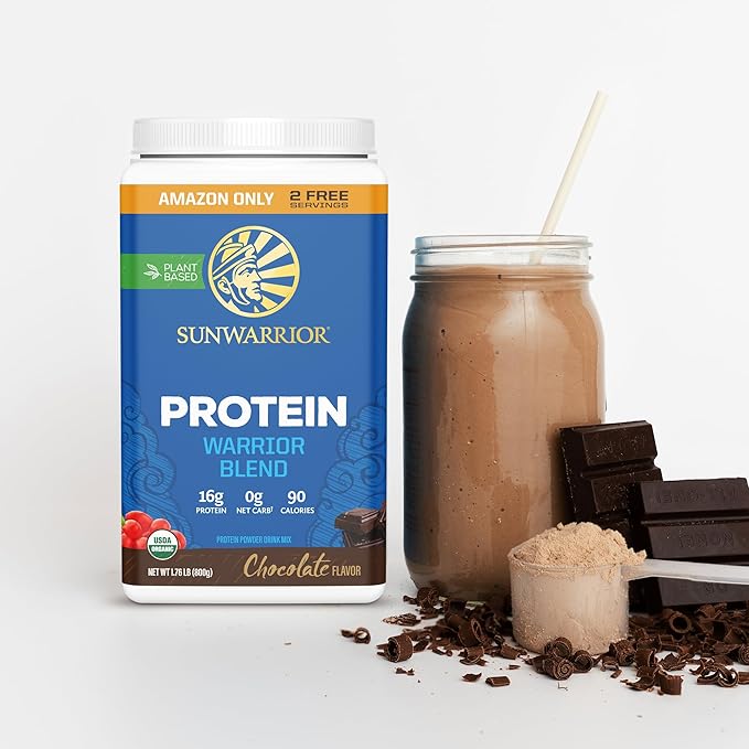 Sunwarrior Mocha &amp Chocolate Organic Plant Based Protein Powder Set | Bundle &amp Save | Vegan Organic Protein Powder | Non-GMO Soy Dairy Filler &amp Gluten Free (32 Servings Chocolate 30 Servi