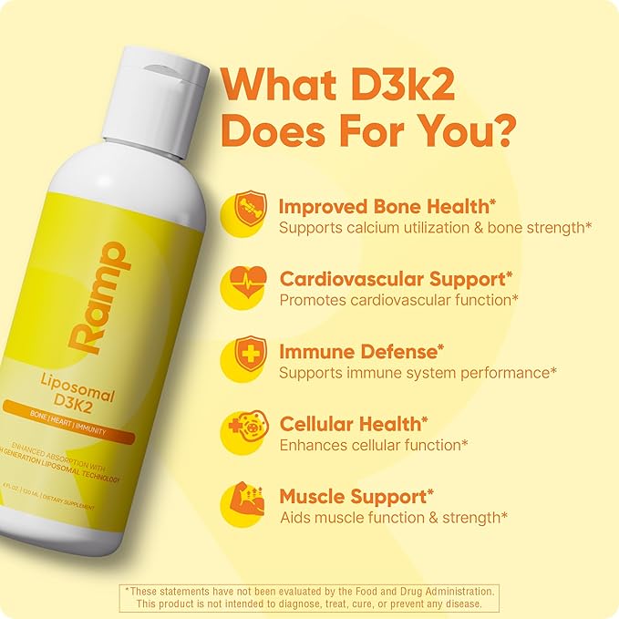 Liposomal D3 K2 Liquid – Vitamin D3 2500IU + K2 MK-7 200mcg – Bone Density Calcium Absorption &amp Immune Support – Liquid Vitamin D Drops – Vegan Non-GMO – 60 Servings