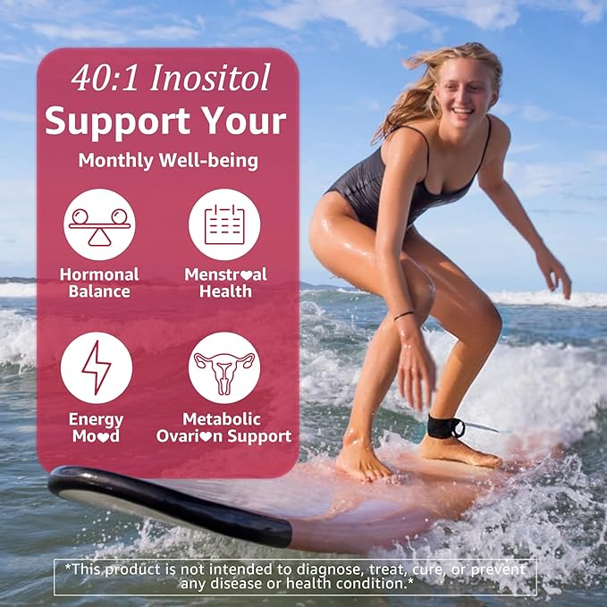Inositol Gummies with Evening Primrose Oil for Women - 40:1 Ratio Myo-Inositol 2000mg &amp D-Chiro Inositol 50mg with Vit D3 B6 B12 &amp Zinc Sugar-Free for Female Natural Balance &amp Wellness V