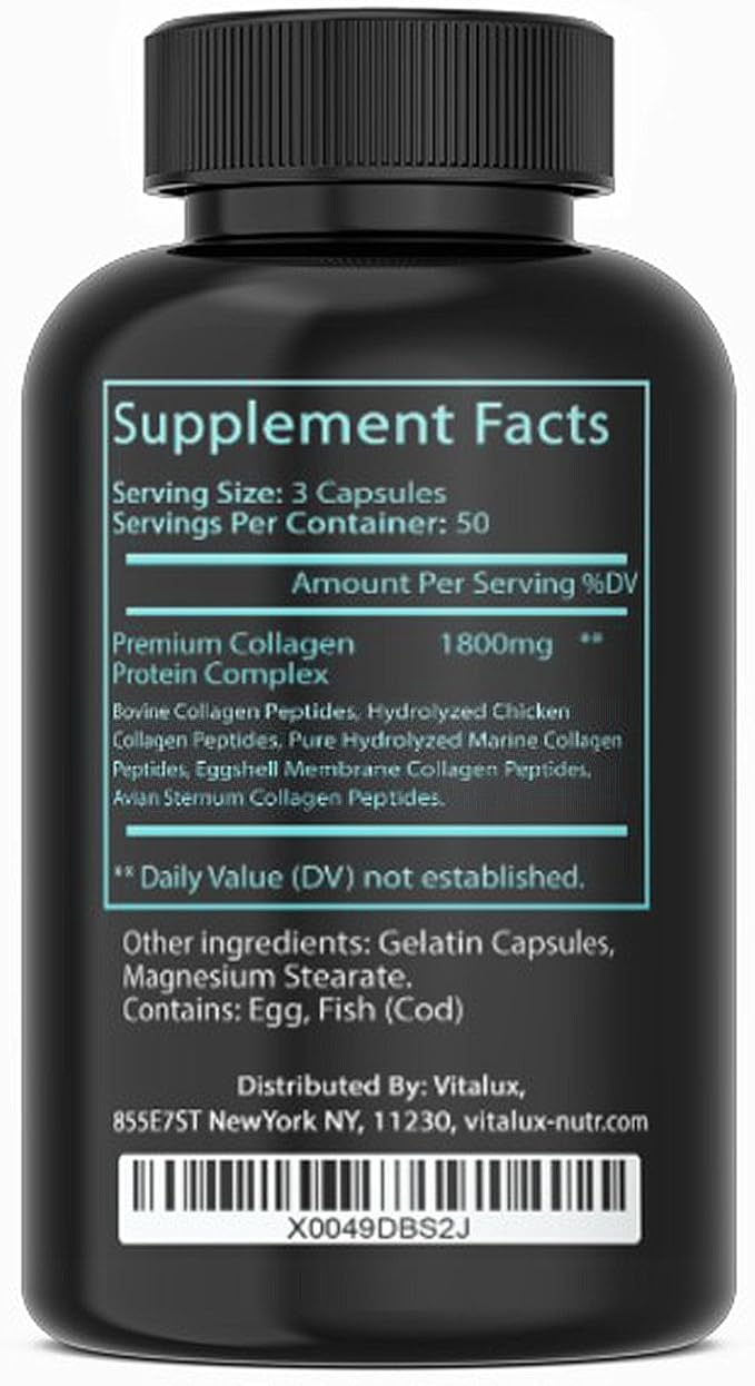 Collagen for Women &amp Men - Vital Nutrition - Hydrolyzed Collagen Peptides - Multi Collagen Capsules Keto Friendly Healthy for Skin Nails Bones &amp Joints NonGMO- Type IIIIII V X - 300 C