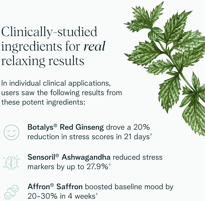 Ora Organic - Stress Relief Supplement - Supports Mood &amp Mental Focus - Feel Calm &amp Relaxed - Sensoril Ashwagandha Saffron Ginseng L-Theanine Lemon Balm - 60 Capsules