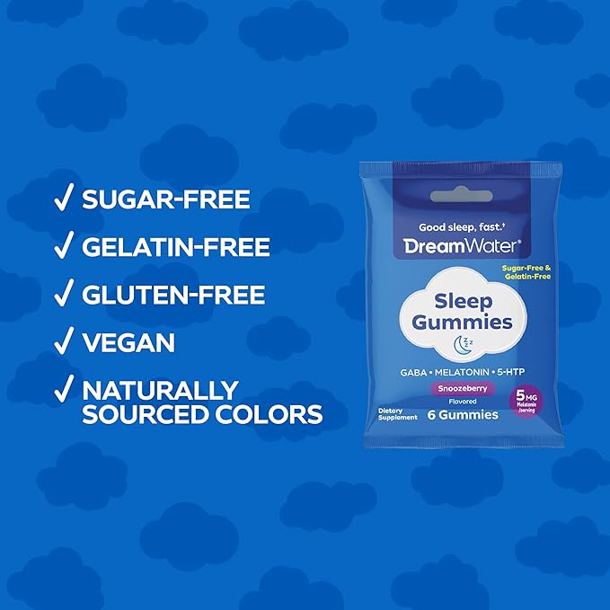Dream Water Sleep Aid Melatonin Gummies with GABA &amp 5-HTP Naturally Flavored Sleep Gummies Snoozeberry Flavor - 6ct Pouches x 12pack