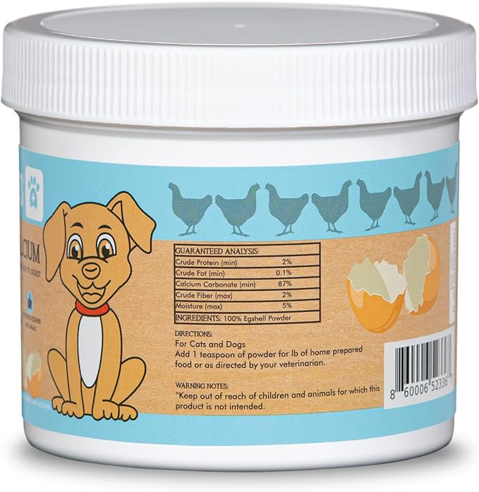 Eggshell Calcium for Pets - 12 oz. Natural Ultra-Pure Egg Shell Mineral Powder Supplement for Cats and Dogs - High Absorption Helps Support Bone Joint Teeth Heart Immune Health