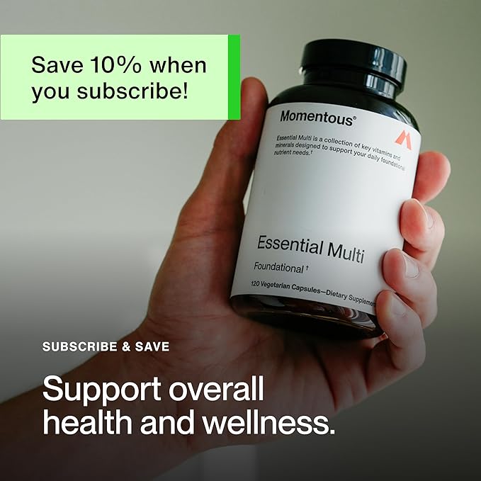 Momentous Essential Multivitamin for Women &amp Men - Complete Vitamin &amp Mineral Complex for Athletes &amp Wellness Enthusiasts - GMO- &amp Gluten-Free - NSF Certified for Sport - 30 Servings