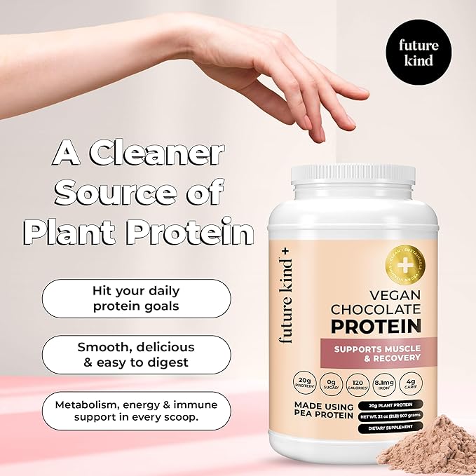 Future Kind Vegan Protein Powder Chocolate Pea Plant Protein for Lean Muscle with Iron &amp Fiber Whey-Free Sugar-Free Soy-Free Non-Dairy (34 Servings)