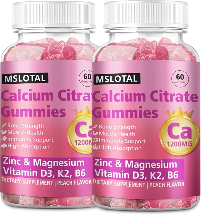 Calcium Citrate Gummies Calcium 1200mg with Vitamin D3 B6 B12 Magnesium Zinc Calcium Supplements for Women and Men Support Bone &amp Muscle Health 120 Chews Peach Flavor
