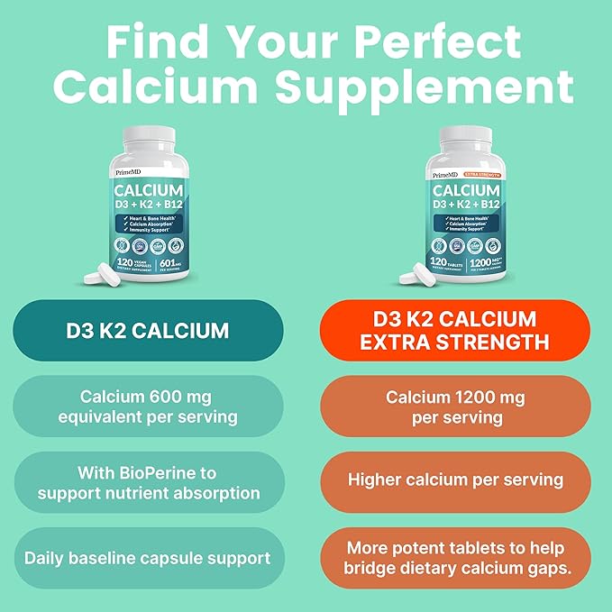 4-in-1 Calcium Supplements for Women and Men - Calcium with Vitamin D3 K2 5000 IU Supplement 601mg per Serving for Heart Bones &amp Body Defenses - Gluten-Free Vegan-Friendly (360 ct) (Pack of 1)