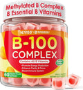 Super Vitamin B Complex Gummies - All B Vitamins Including Methyl B12 B1 B2 B3 B5 B6 Biotin Methylfolate with Vitamin C Choline Inositol PABA for Energy Brain &amp Immune Support Sugar Fr