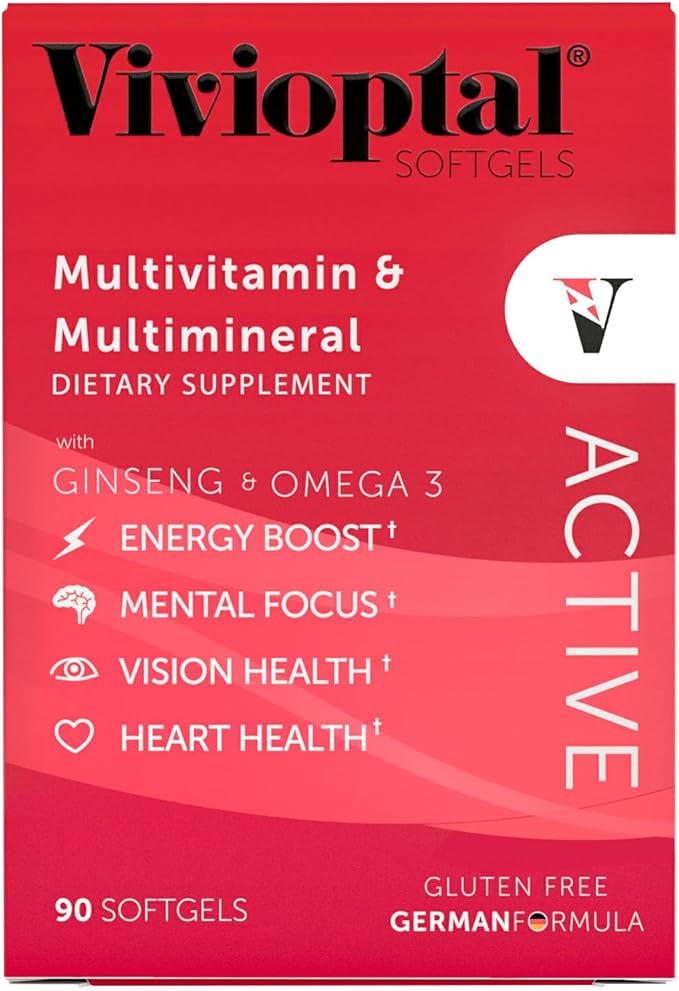 Vivioptal Active 90 Softgels Ginseng &amp Omega 3 Multivitamin &amp Multimineral Gluten Free German Formula
