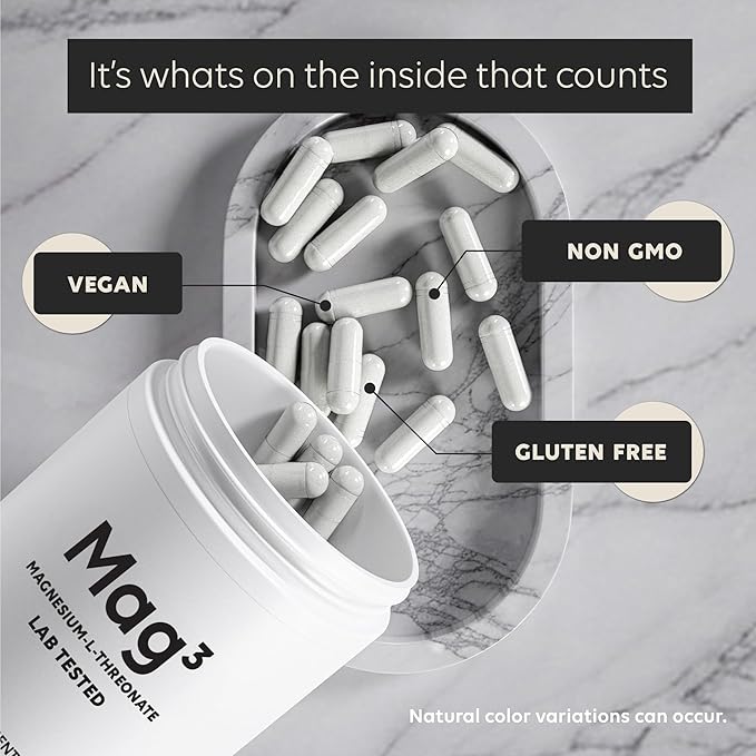 Mag3 – Magnesium L Threonate 2000mg Per Serving 30 Servings of Pharmaceutical Grade Non-GMO Soy Free Gluten Free Vegetarian Capsules - Supplement for Brain &amp Joint