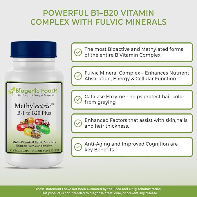 Methylectric B-50 Complex - Methylated B1 - B20 Multi-Vitamin and Fulvic Minerals Veggie Caps