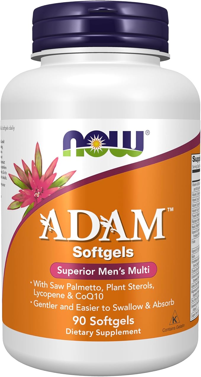 NOW Supplements ADAM™ Men's Multivitamin with Saw Palmetto Plant Sterols Lycopene &amp CoQ10 90 Softgels