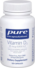 Pure Encapsulations Vitamin D3 25 mcg (1000 IU) - Supplement to Support Bone Joint Breast Heart Colon &amp Immune Health* - with Premium Vitamin D - 120 Capsules