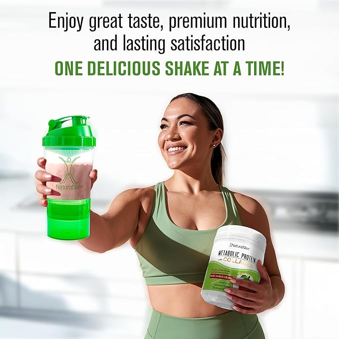 NaturalSlim Metabolic Protein Powder with Collagen whey protein powder shake Hydrolyzed Collagen with L-Glutamine for Metabolic Support Digestion Skin Joints &amp Muscle Low Carb 17.06oz Strawb