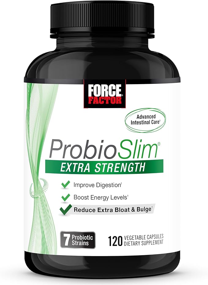 Force Factor ProbioSlim Extra Strength Probiotics for Women and Men with 30 Billion CFUs of Probiotics for Digestive Health Bloating Relief and Gut Health with Prebiotic Fiber 120 Capsules