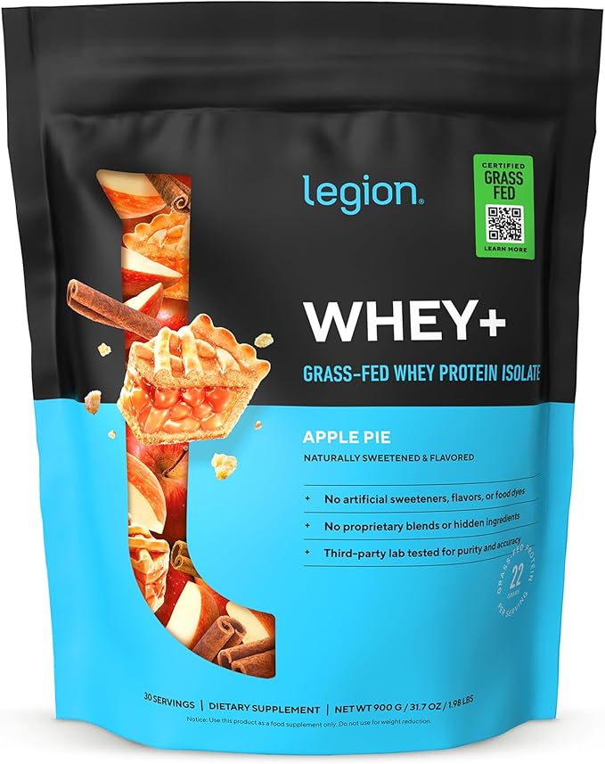LEGION Whey+ Protein Whey Isolate from Grass Fed Cows (Apple Pie 30 Servings) - Whey Protein Isolate Powder Low Calorie Non-GMO Sugar Free Lactose and Gluten Free All Natural Protein Powder