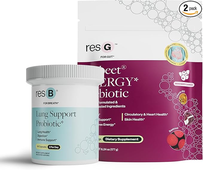 Power Gut Bundle - Lung Probiotic &amp Prebiotic Clinically Trialed Respiratory Health Support &amp Metabolism Boost Supplement Vitamins - resB (30 Servings) &amp prebeet (30 Servings)
