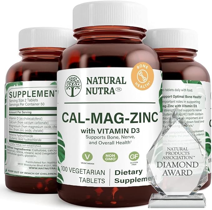 Natural Nutra Calcium Magnesium Zinc with Vitamin D3 - CMZ Supplement | Bone Strength Immune Support Muscle &amp Nerve Health - Cal-Mag Zinc Supplement - Digestion Support - 100 Tablets (Pack of 2)