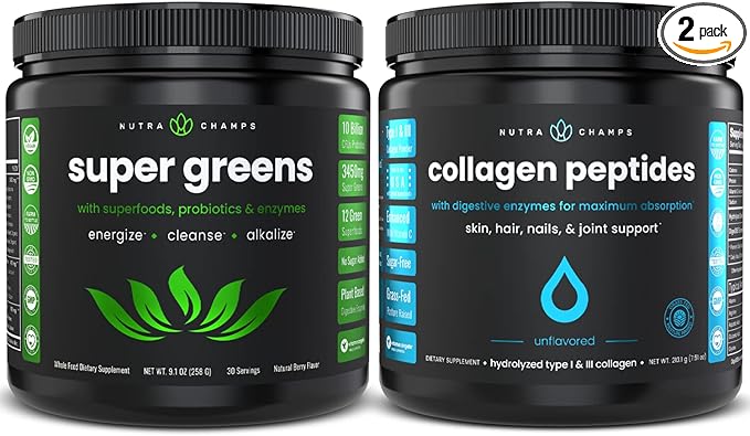 NutraChamps Super Greens Powder and Collagen Peptides Powder Bundle