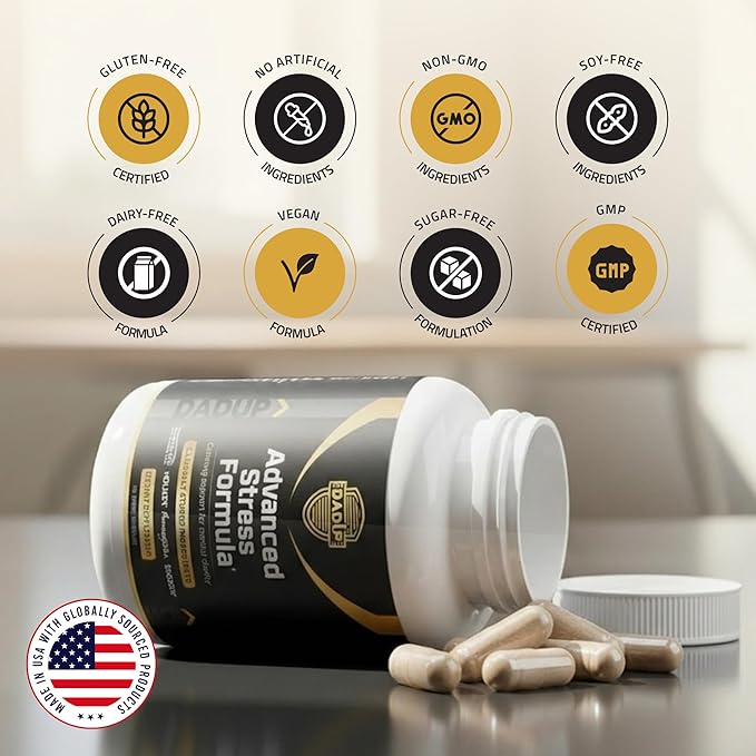 Dad Up™ 5 in 1 Advanced Stress Formula with Holixer Holy Basil Shoden Ashwagandha AlphaWave L-Theanine 60 Vegan Capsules