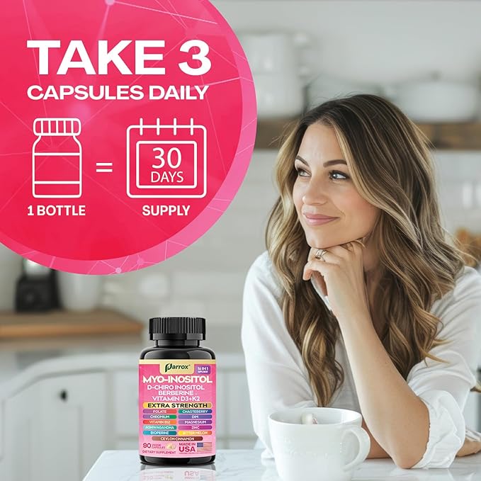 Myo Inositol Supplement D-Chiro Inositol Folate DIM Vitamin D3 B12 K2 Chromium Bioperine Ceylon Cinnamon Zinc Ashwagandha Chasteberry Magnesium Berberine (90 Vegan Capsules)