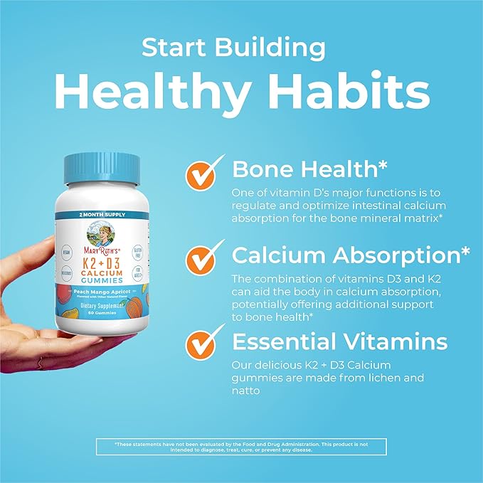 MaryRuth's Vitamin K2+D3 Gummies (Peach Mango &amp Apricot) &amp USDA Organic Probiotic Drops | Clean Label Project Verified® | Vitamins for Joint Support &amp Overall Health | Vegan Non-GMO Glu